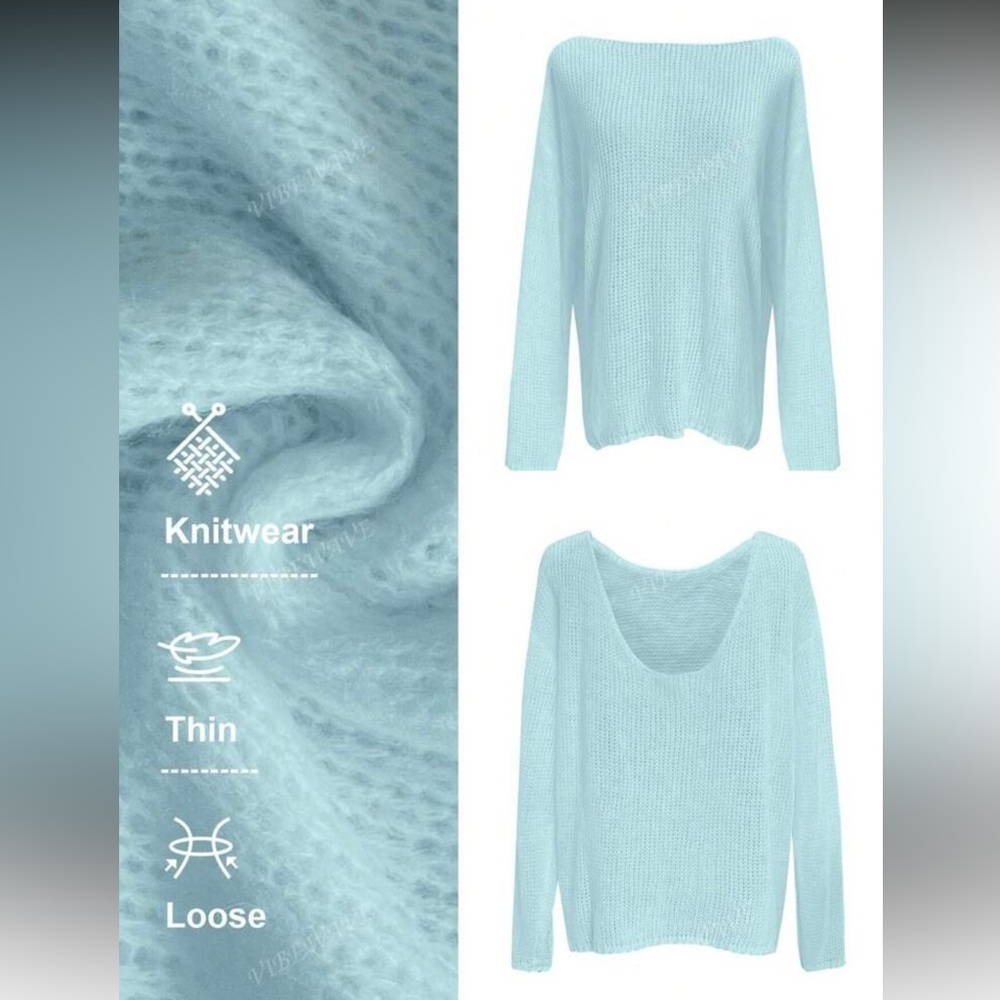 Baby Blue Loose Fit Lightweight Long Sleeve Mohair Sweater - Picture 7 of 8